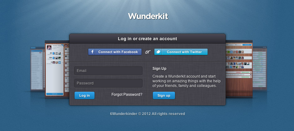 Wunderkit登录和注册界面设计，来源自黄蜂网https://woofeng.cn/webcut/