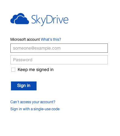 SkyDrive网站账户登录界面设计，来源自黄蜂网https://woofeng.cn/webcut/