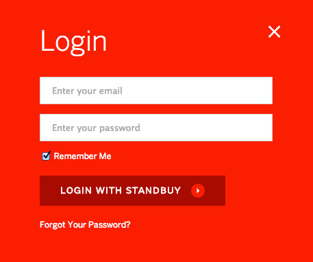 Standbuy网站红色的登录界面设计，来源自黄蜂网https://woofeng.cn/webcut/