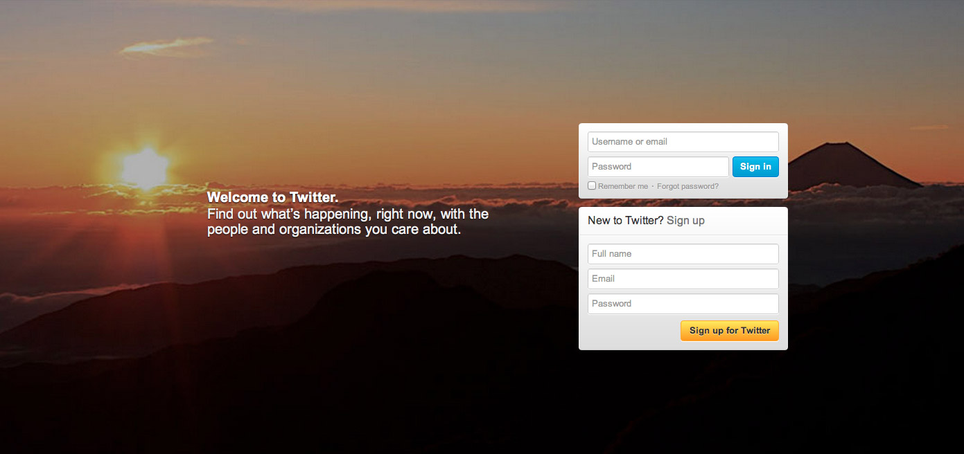 Twitter网站登录注册界面设计，来源自黄蜂网https://woofeng.cn/webcut/