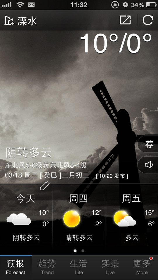 新浪天气通手机应用界面设计，来源自黄蜂网https://woofeng.cn/mobile/