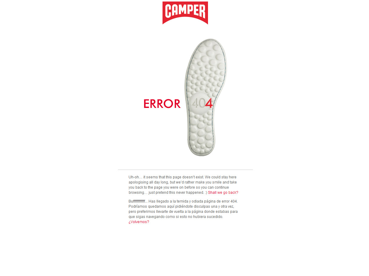 camper品牌网站404创意页面设计，来源自黄蜂网https://woofeng.cn/webcut/