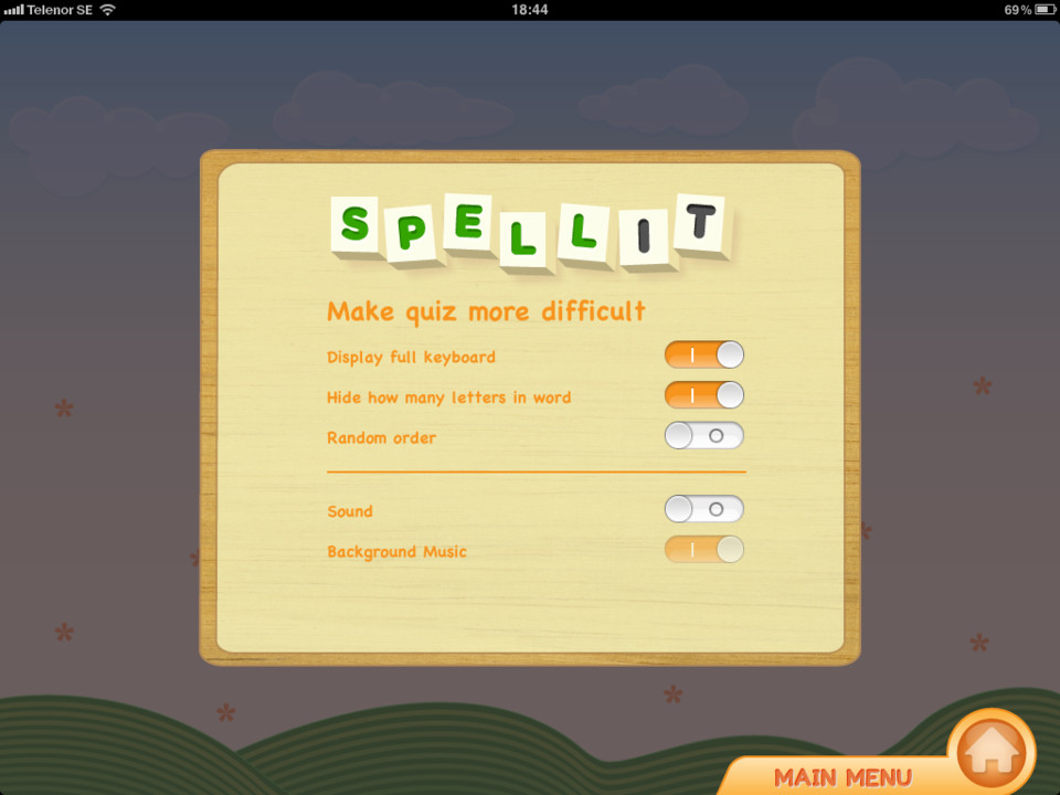 SpellIT益智游戏iPad界面设计，来源自黄蜂网https://woofeng.cn/ipad/