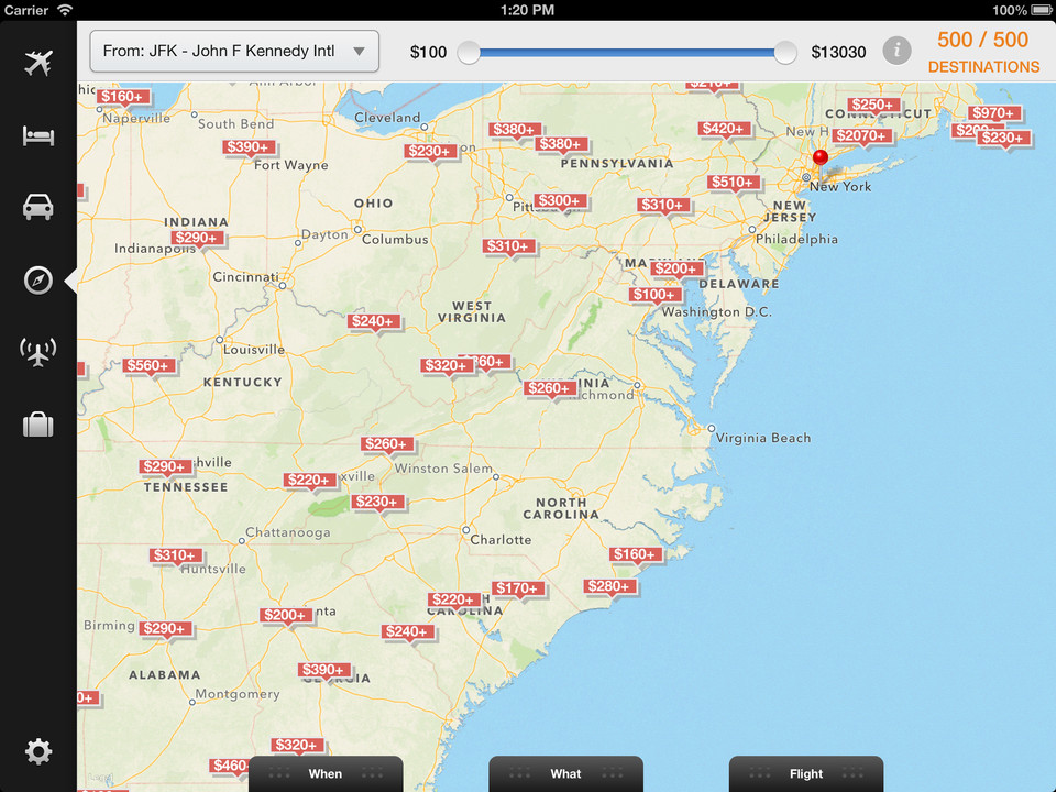 KAYAK旅游应用程序iPad界面设计，来源自黄蜂网https://woofeng.cn/ipad/