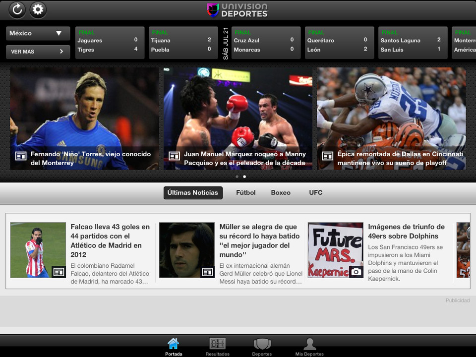 Univision Deportes足球新闻iPad应用界面设计，来源自黄蜂网https://woofeng.cn/ipad/
