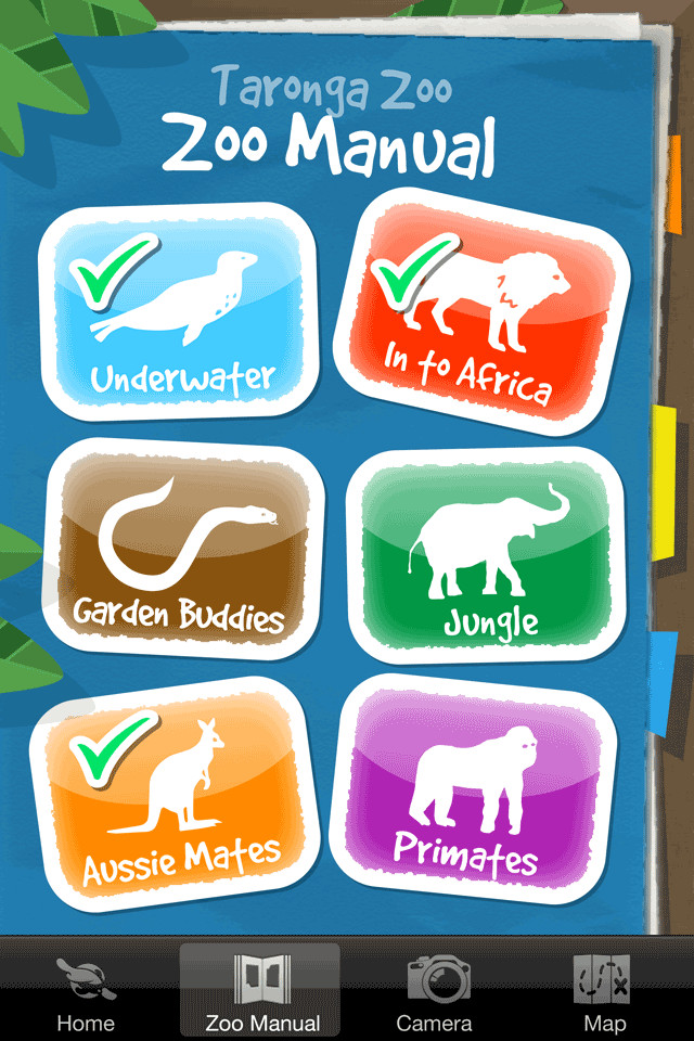 Taronga动物园手机游戏应用界面设计，来源自黄蜂网https://woofeng.cn/mobile/