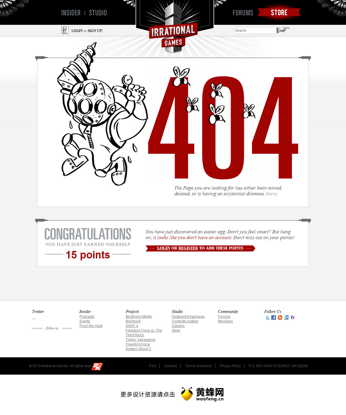 Irrational Games网站404创意页面设计，来源自黄蜂网https://woofeng.cn/webcut/