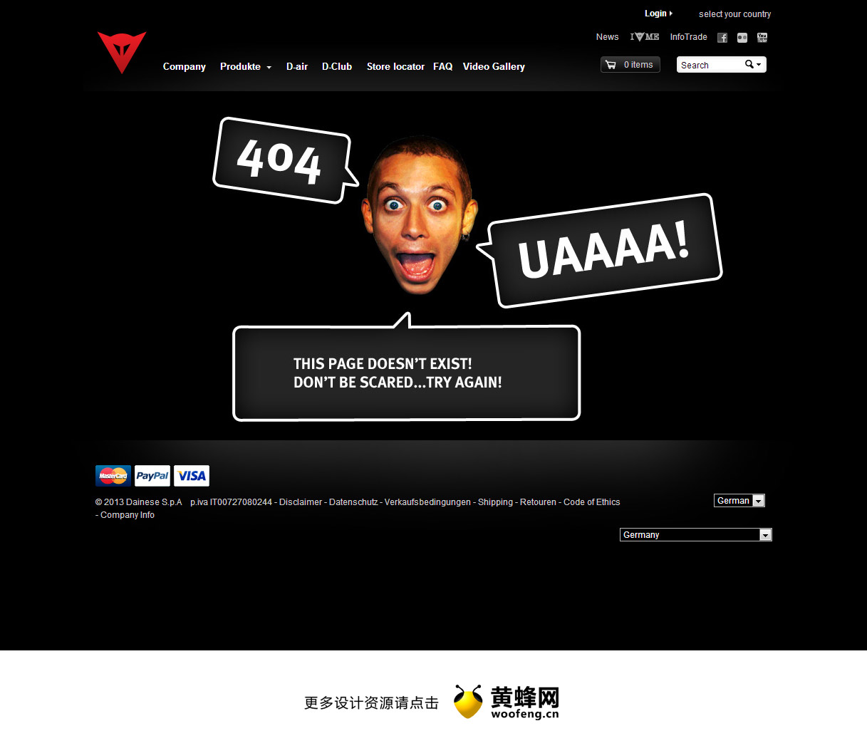 Dainese网站404创意页面设计，来源自黄蜂网https://woofeng.cn/webcut/