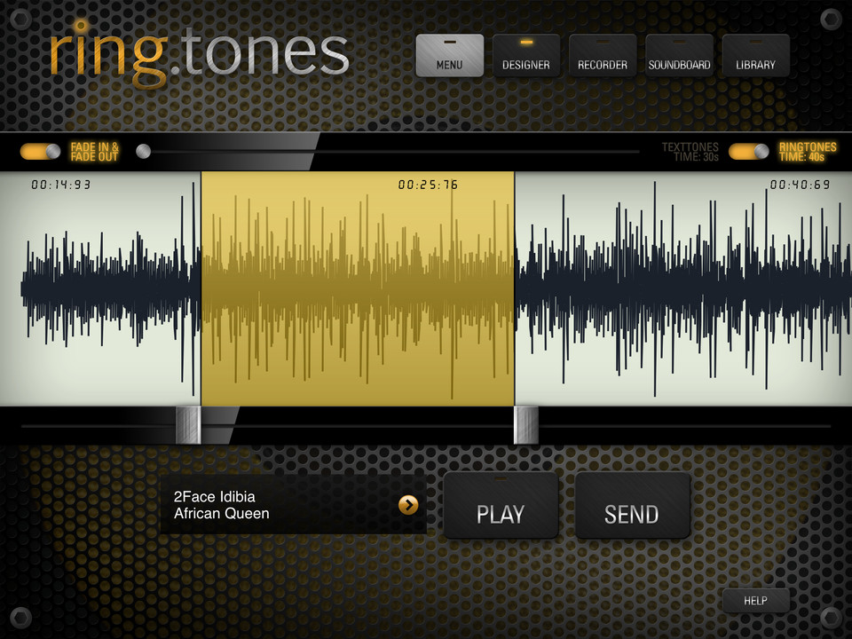 Ringtones gold edition铃声制作程序iPad界面设计，来源自黄蜂网https://woofeng.cn/ipad/