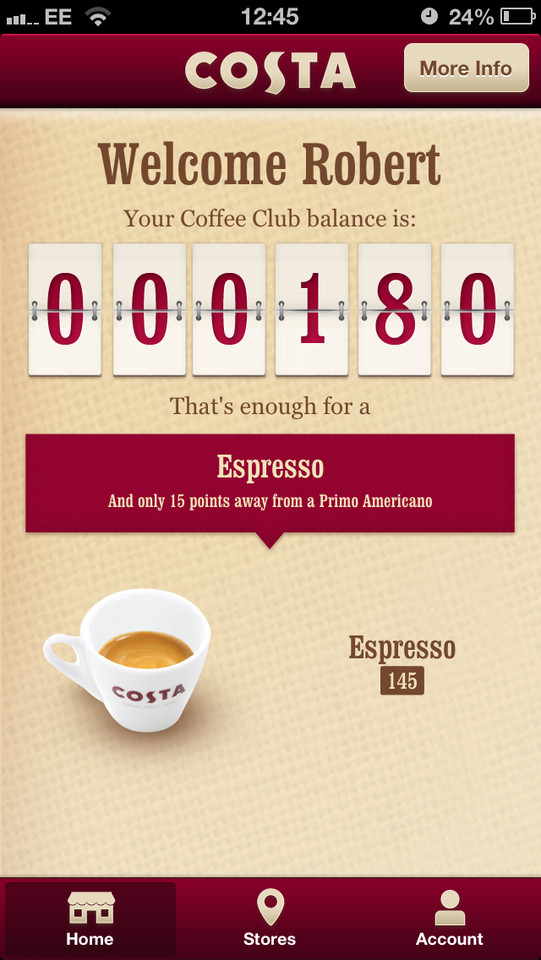 Costa咖啡俱乐部手机应用界面设计，来源自黄蜂网https://woofeng.cn/