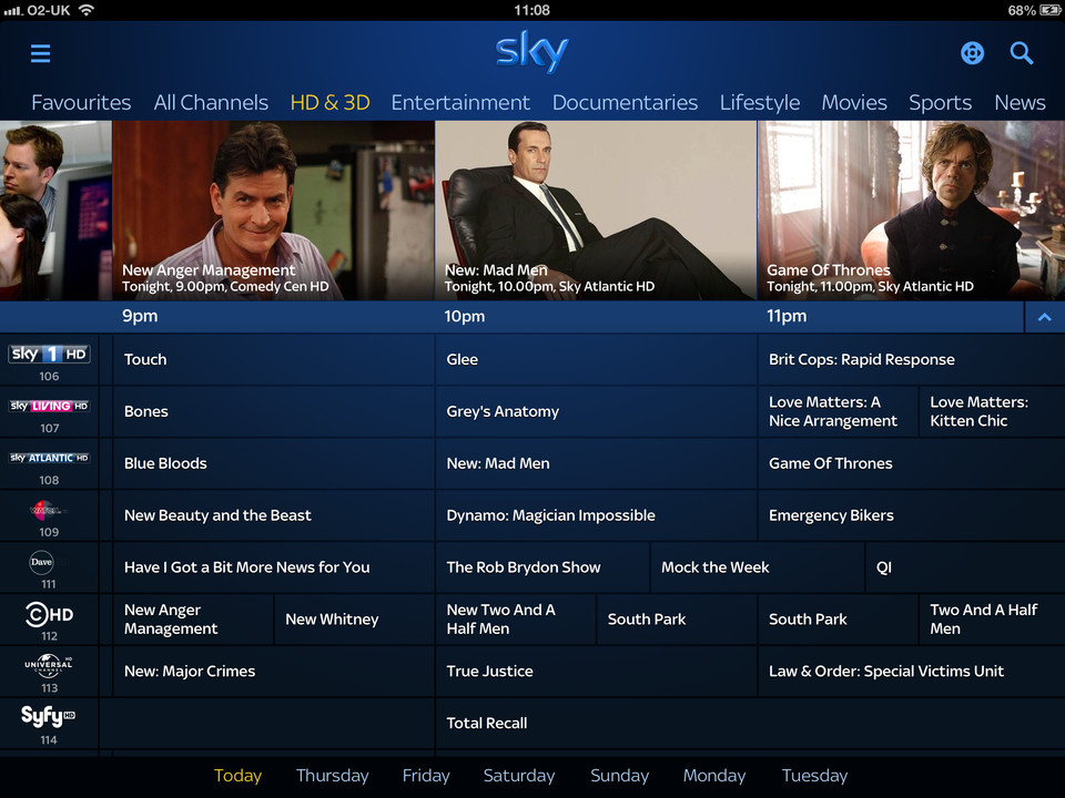 Sky+电视娱乐iPad应用，来源自黄蜂网https://woofeng.cn/
