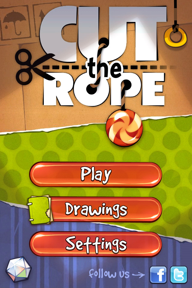 Cut the Rope (割绳子)手机游戏界面，来源自黄蜂网https://woofeng.cn/