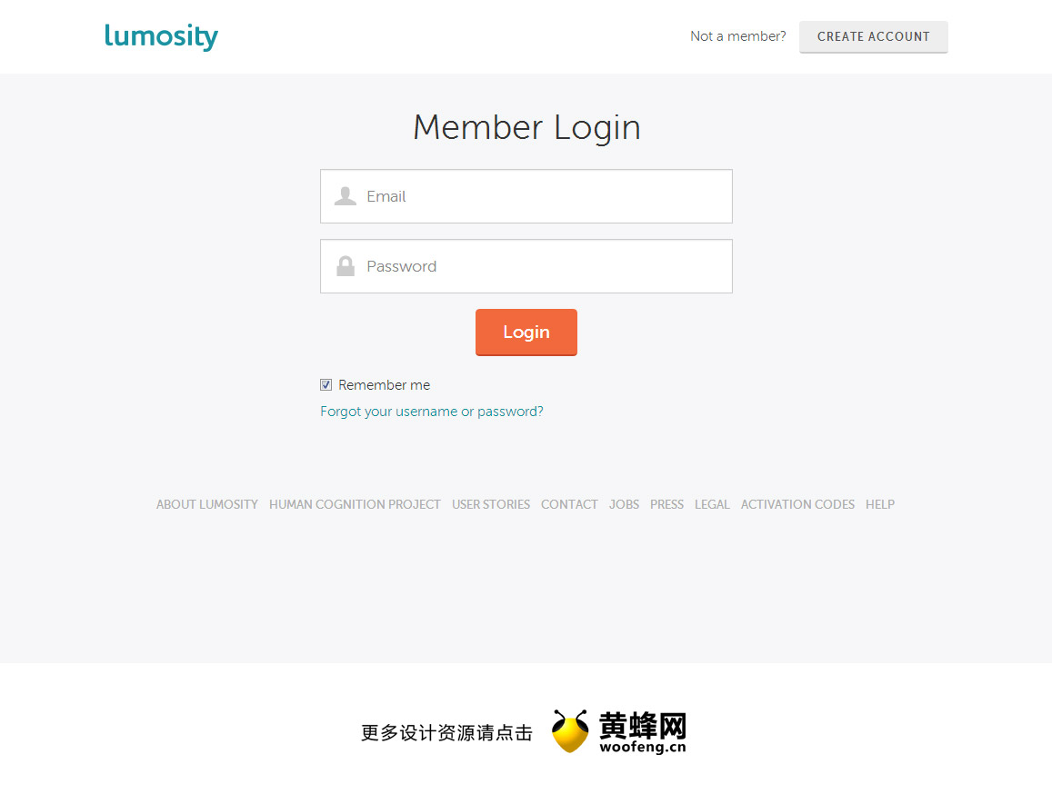 Lumosity会员登录界面设计，来源自黄蜂网https://woofeng.cn/