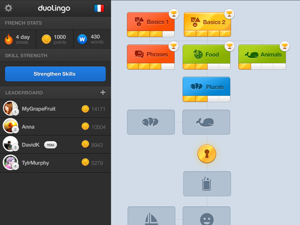 Duolingo免费学习语言iPad应用，来源自黄蜂网https://woofeng.cn/
