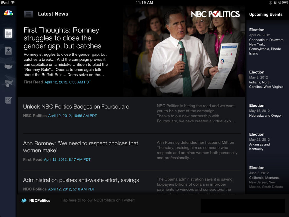 NBC Politics iPad新闻应用，来源自黄蜂网https://woofeng.cn/