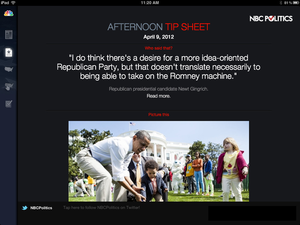NBC Politics iPad新闻应用，来源自黄蜂网https://woofeng.cn/